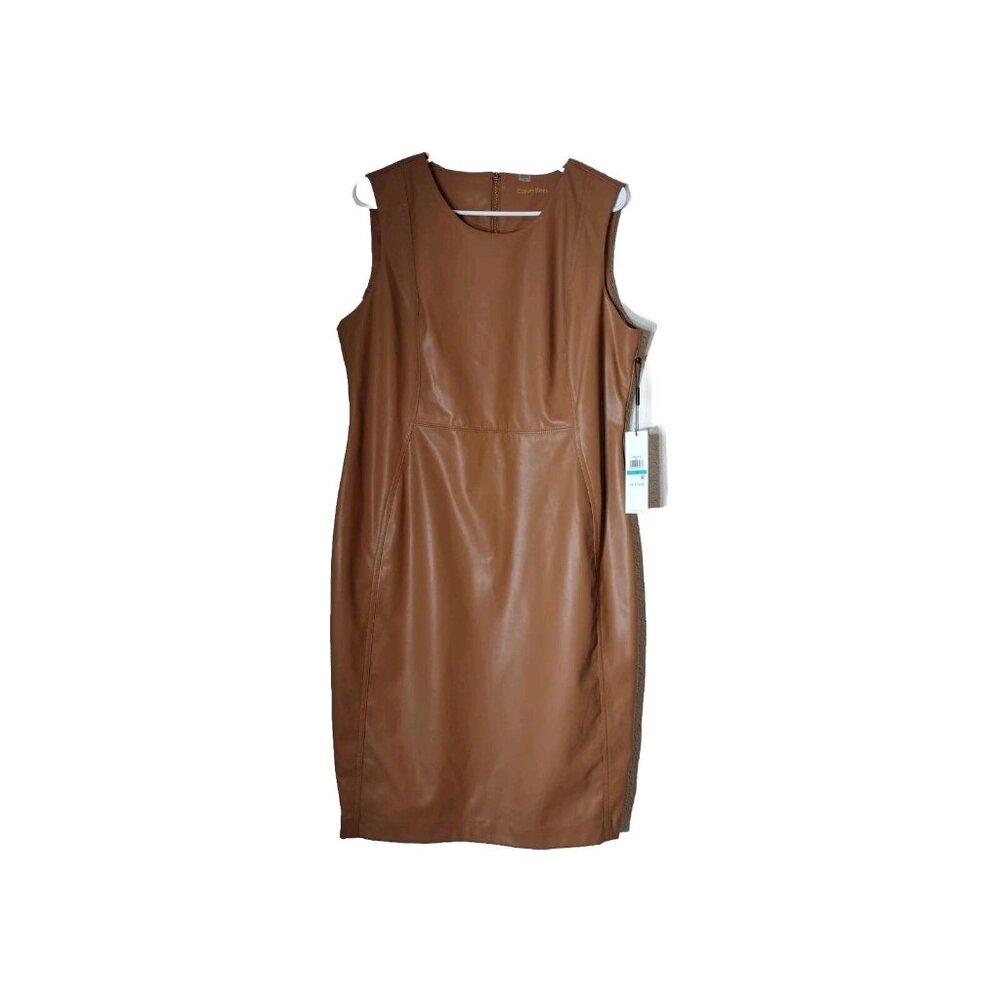 Calvin Klein Dress 16 Sheath Midi Sleeveless Back Zip Caramel